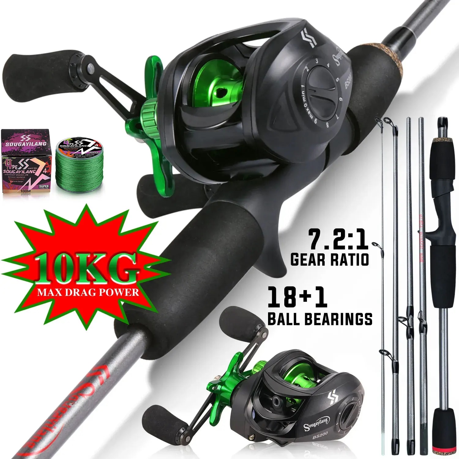 Spincast Reel - Combo de caña de pescar Sougayilang,